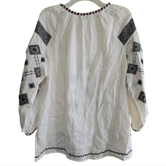 NWT Alex Mill Nadya Embroidered Linen White Blouse Small Boho Peasant - Picture 4 of 8